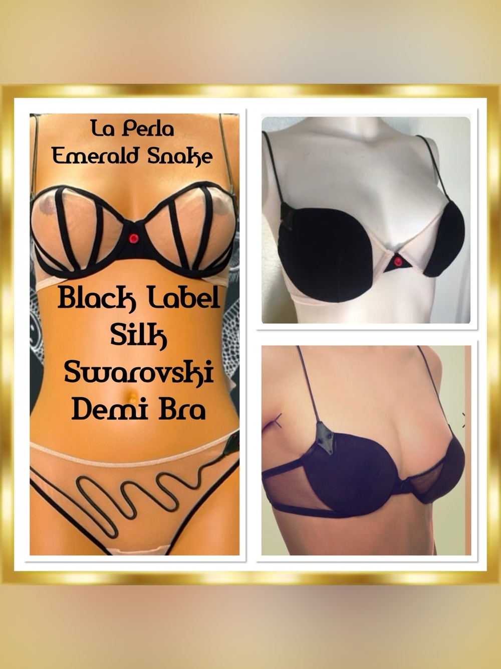 La Perla Black Label Emerald Serpent Silk Swarovski Crystal 32B Demi Bra Snake 🐍